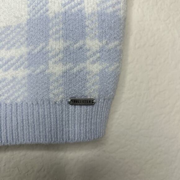 Hollister Cropped Blue and White Plaid Knit Tank Sz S - Picture 4 of 8